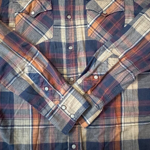Vans Long-Sleeve Shirt MEDIUM - Earthy Plaid Country-Style with Button Snaps - Picture 3 of 8